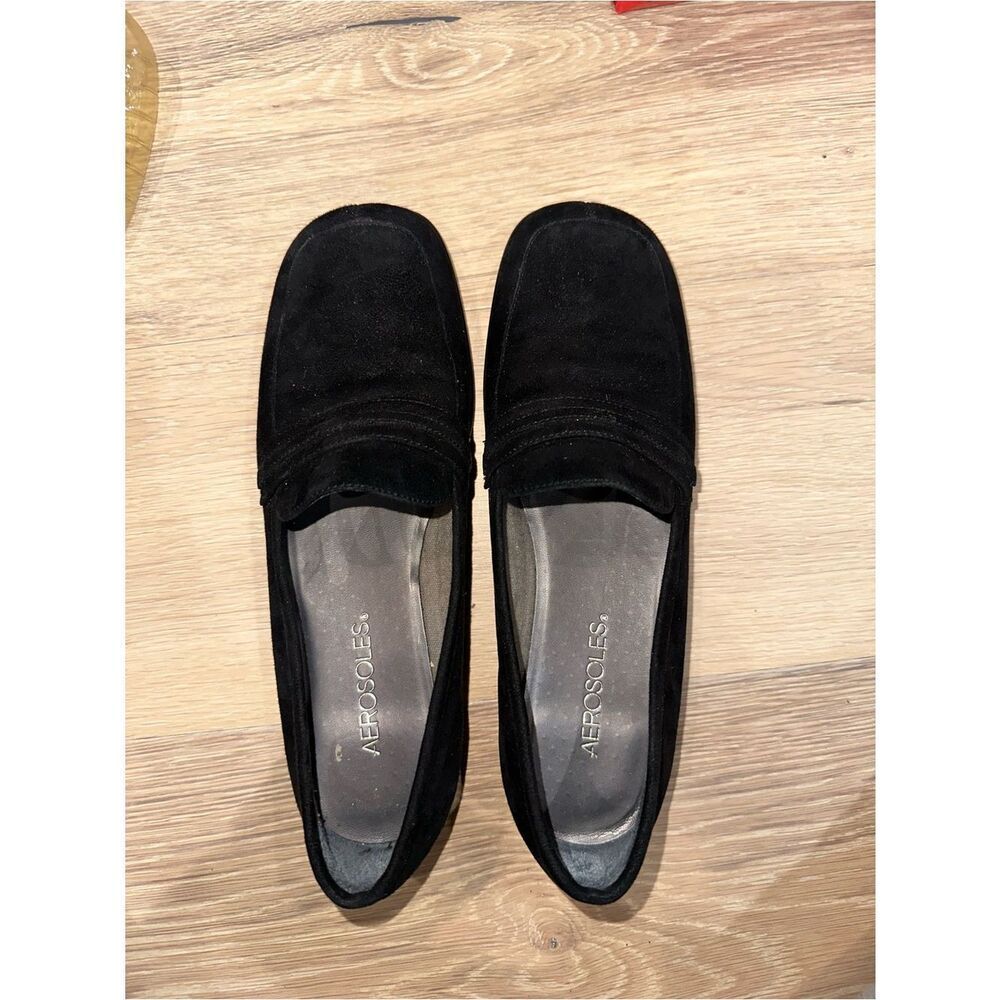 Aerosoles Women’s 6.5 Black Suede Penny Loafers Low Heel Slip on